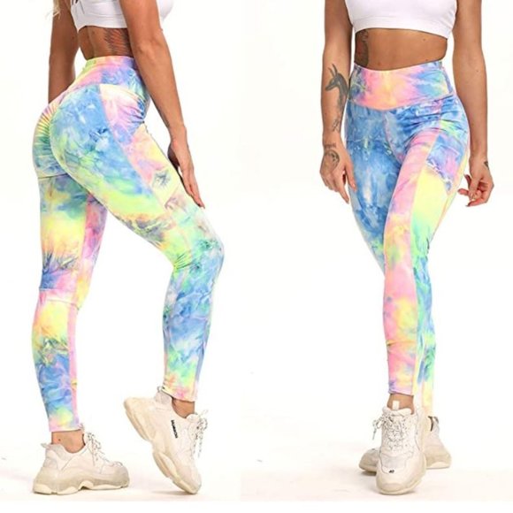 Pants - NWOT rainbow tie tye booty scrunch leggings S